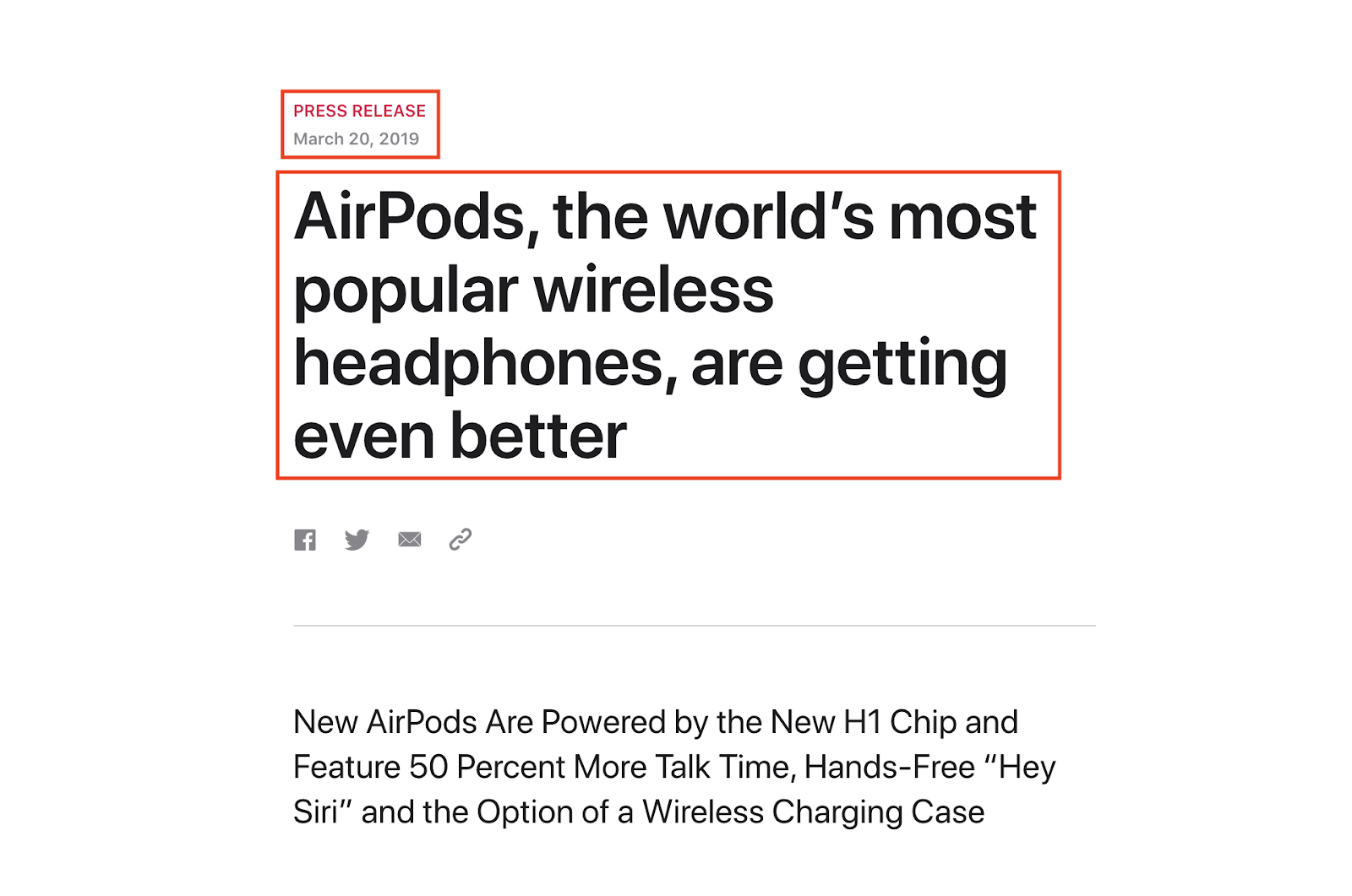 Apple Press Release on Airpods Published on March 2019