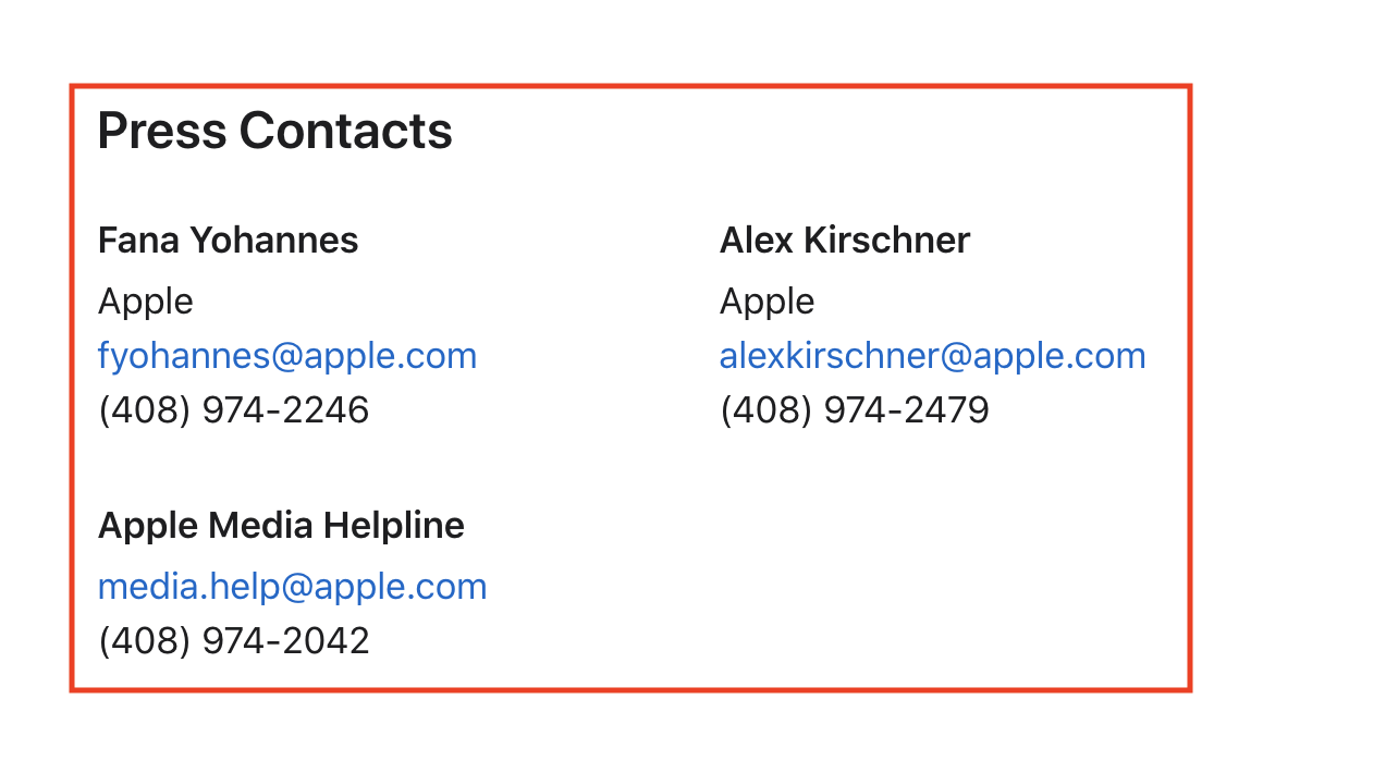 Press Contacts From Apple Press Release