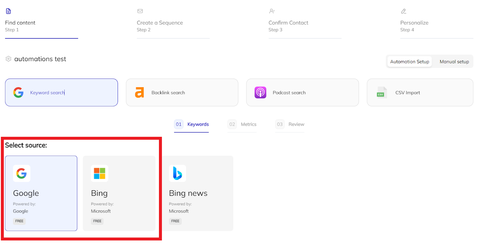 selecting a search source