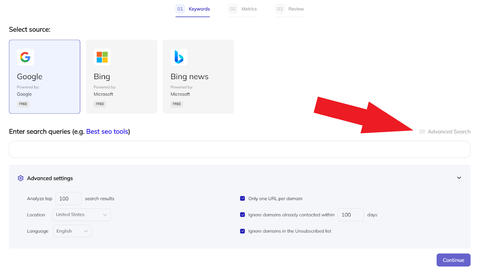advanced search options