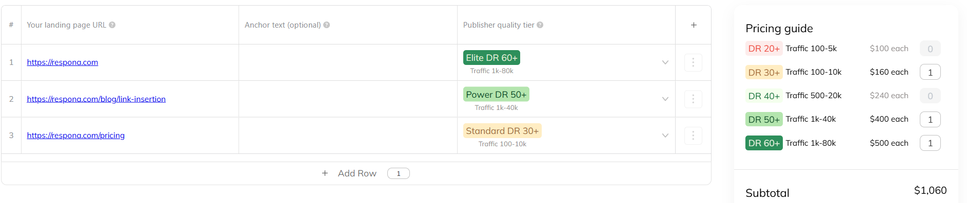 placing an order in respona
