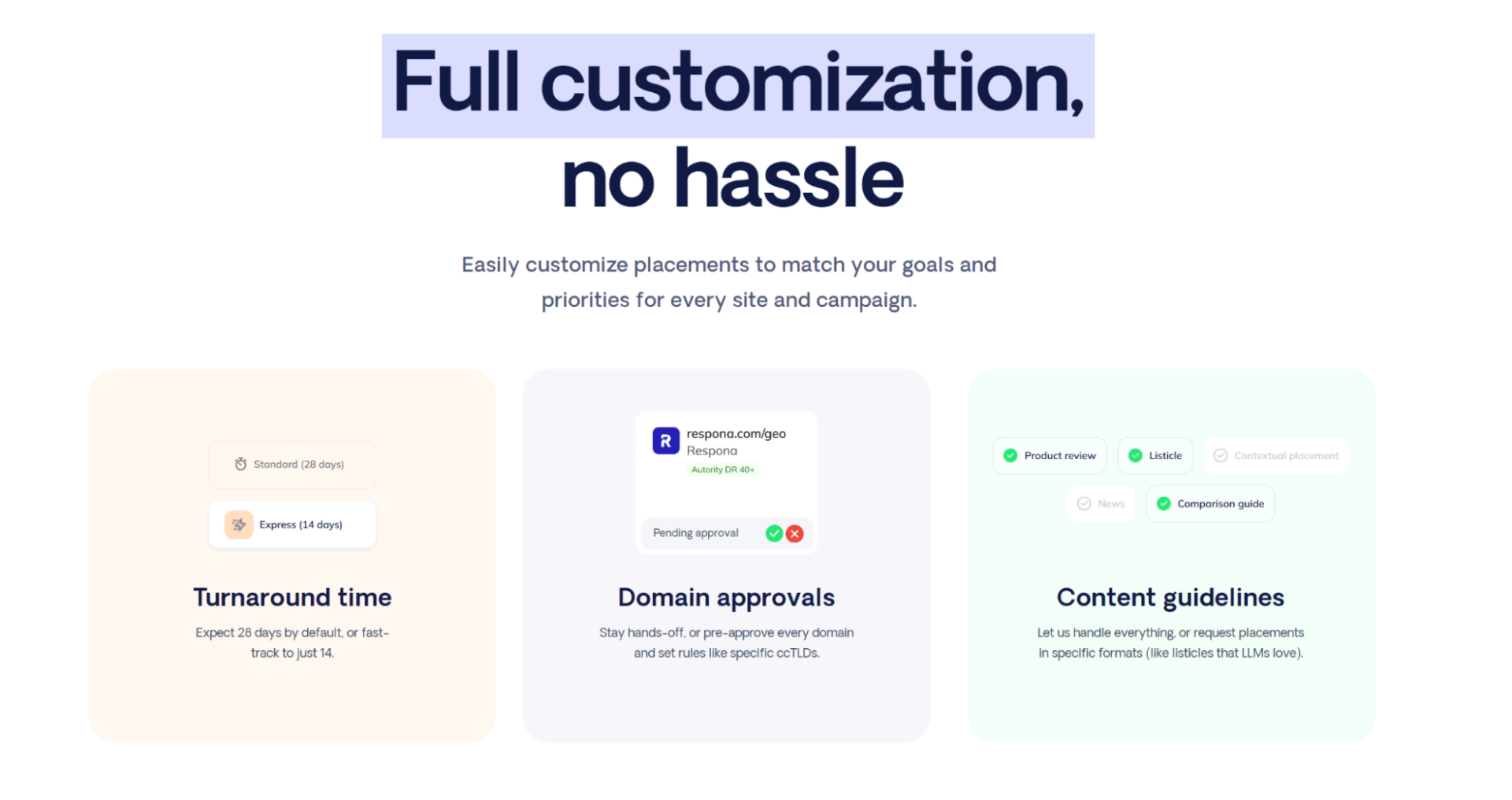 customizeable orders in respona