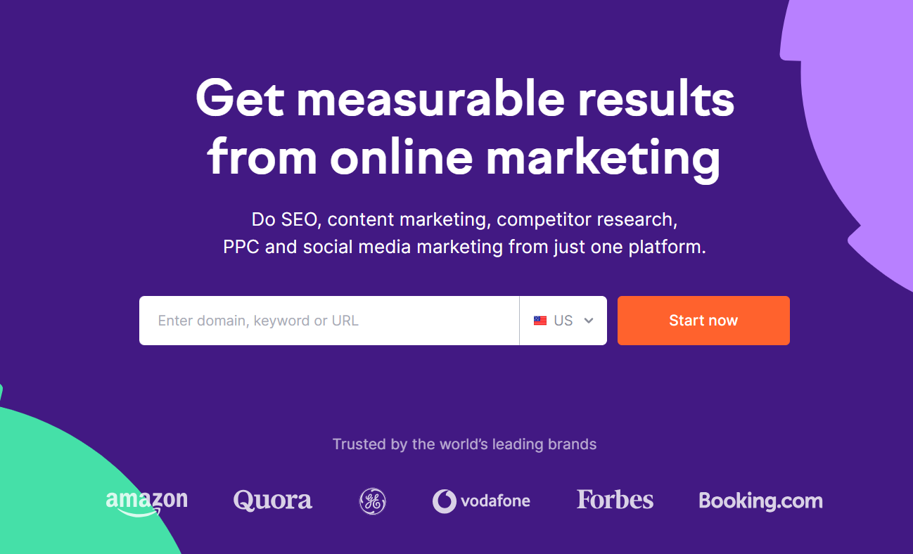 semrush homepage