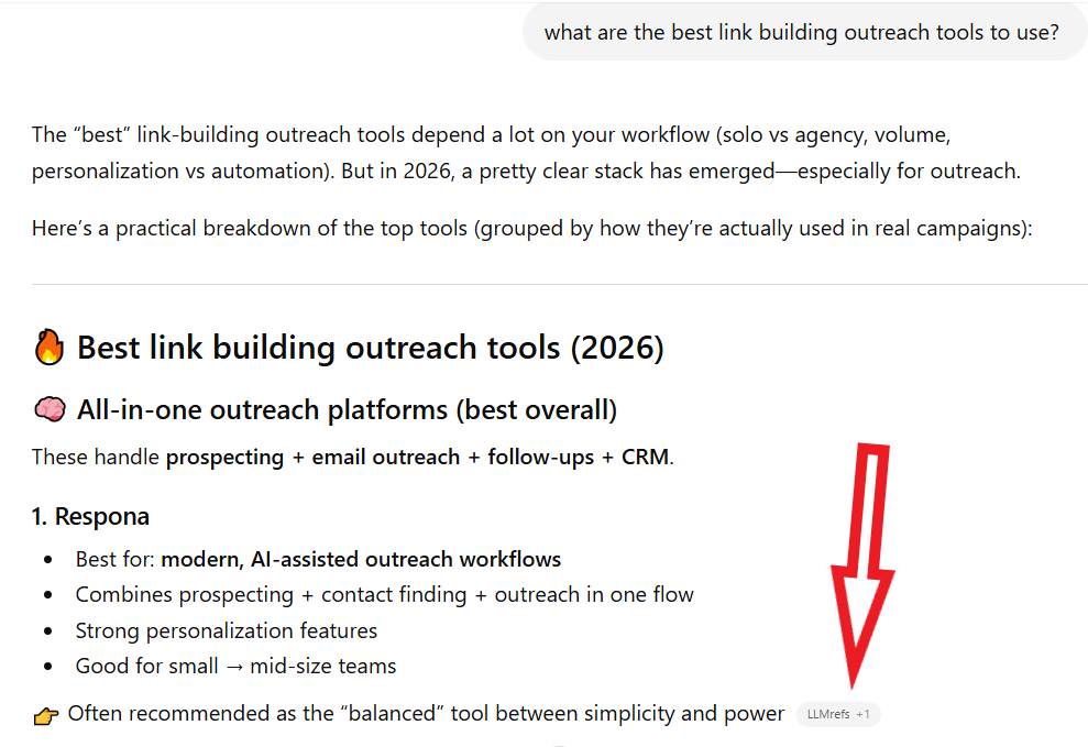 respona being quoted by chatgpt for a commercial query