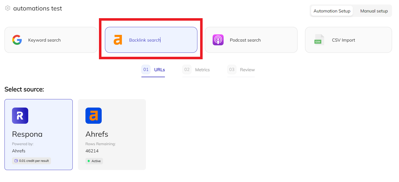 Backlink search automation