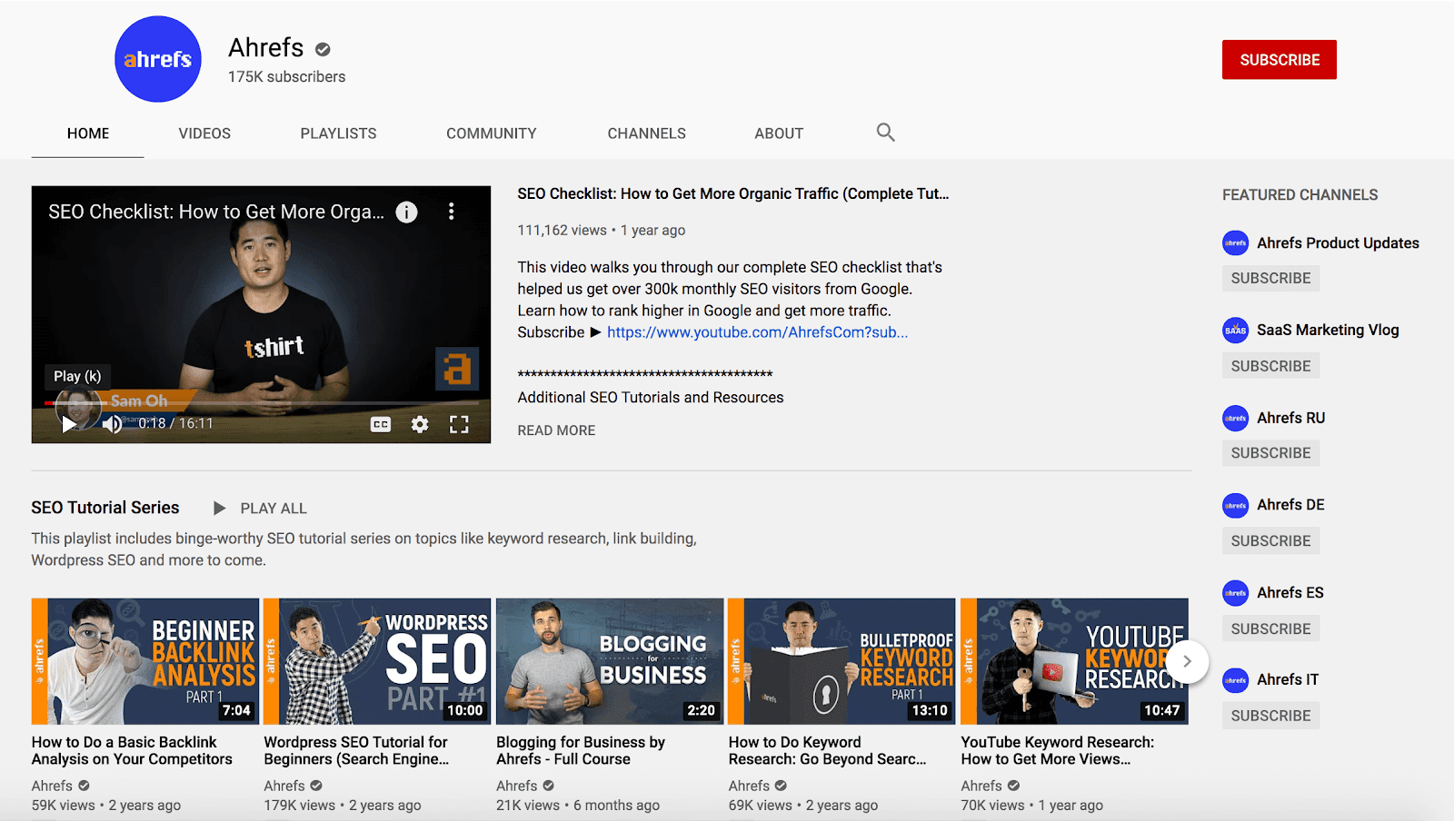 Ahrefs Youtube channel