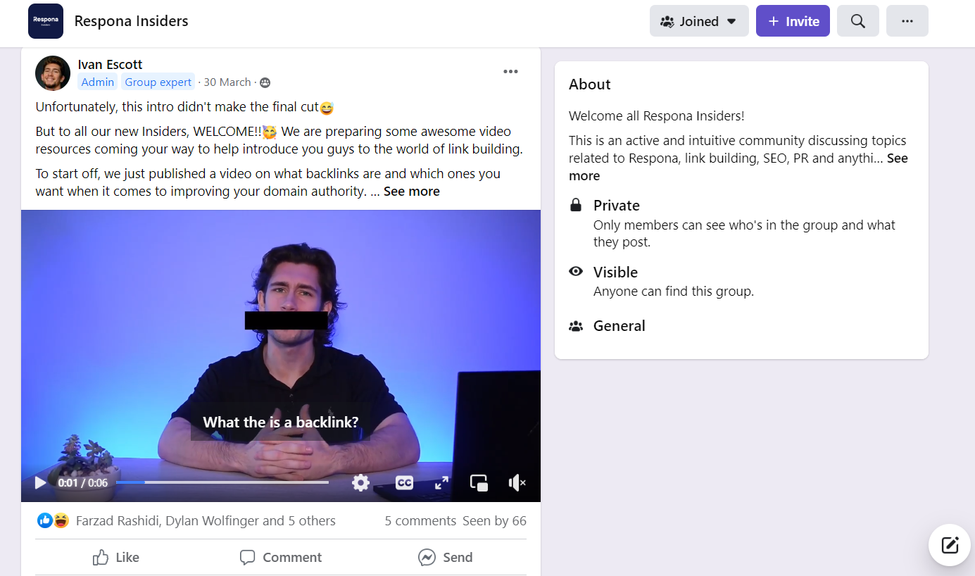 Respona Insiders Facebook group
