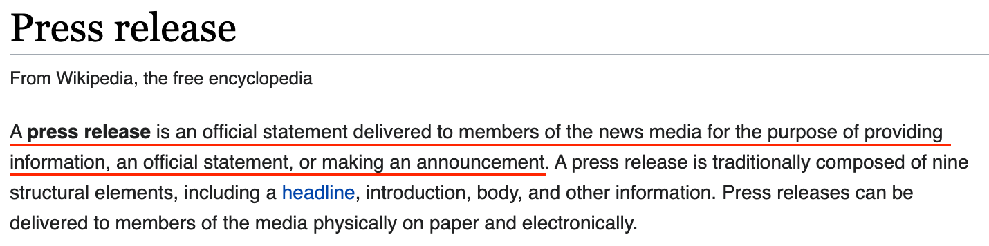 press release wikipedia